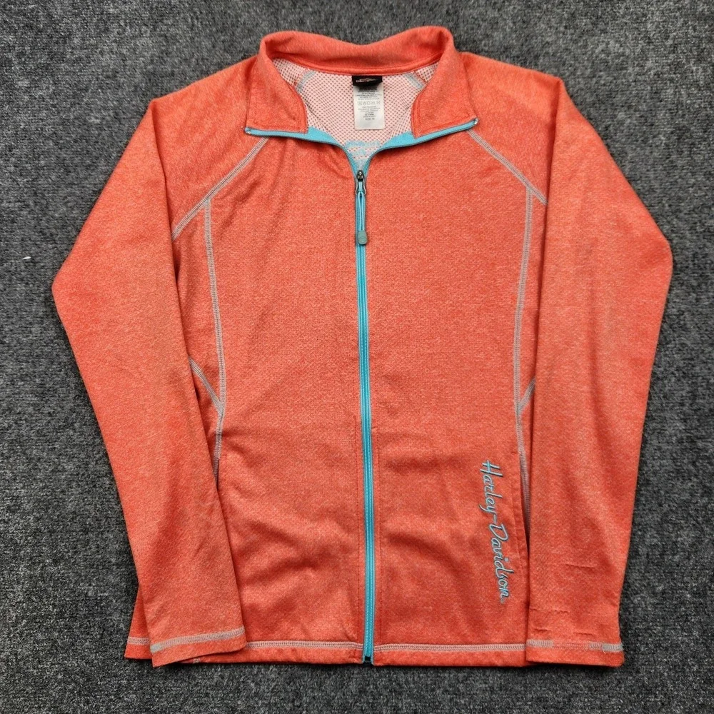 Harley-Davidson Performace Sweatshirt Womens Medium Orange Zip Lightweight Jaket